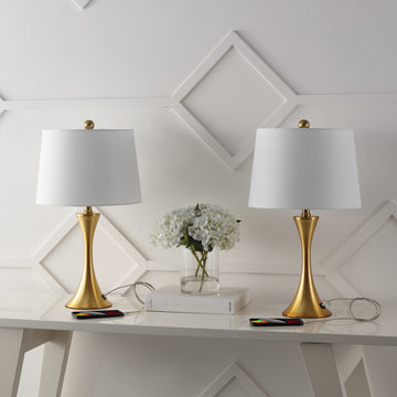 Bennett 22.75" Modern Glam Iron Hourglass LED Table Lamp with USB Charging Port - JONATHAN Y